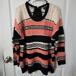 Torrid Pink Multi Stripe Cable Pullover Tie Back Sweater 0X NWT 18915684